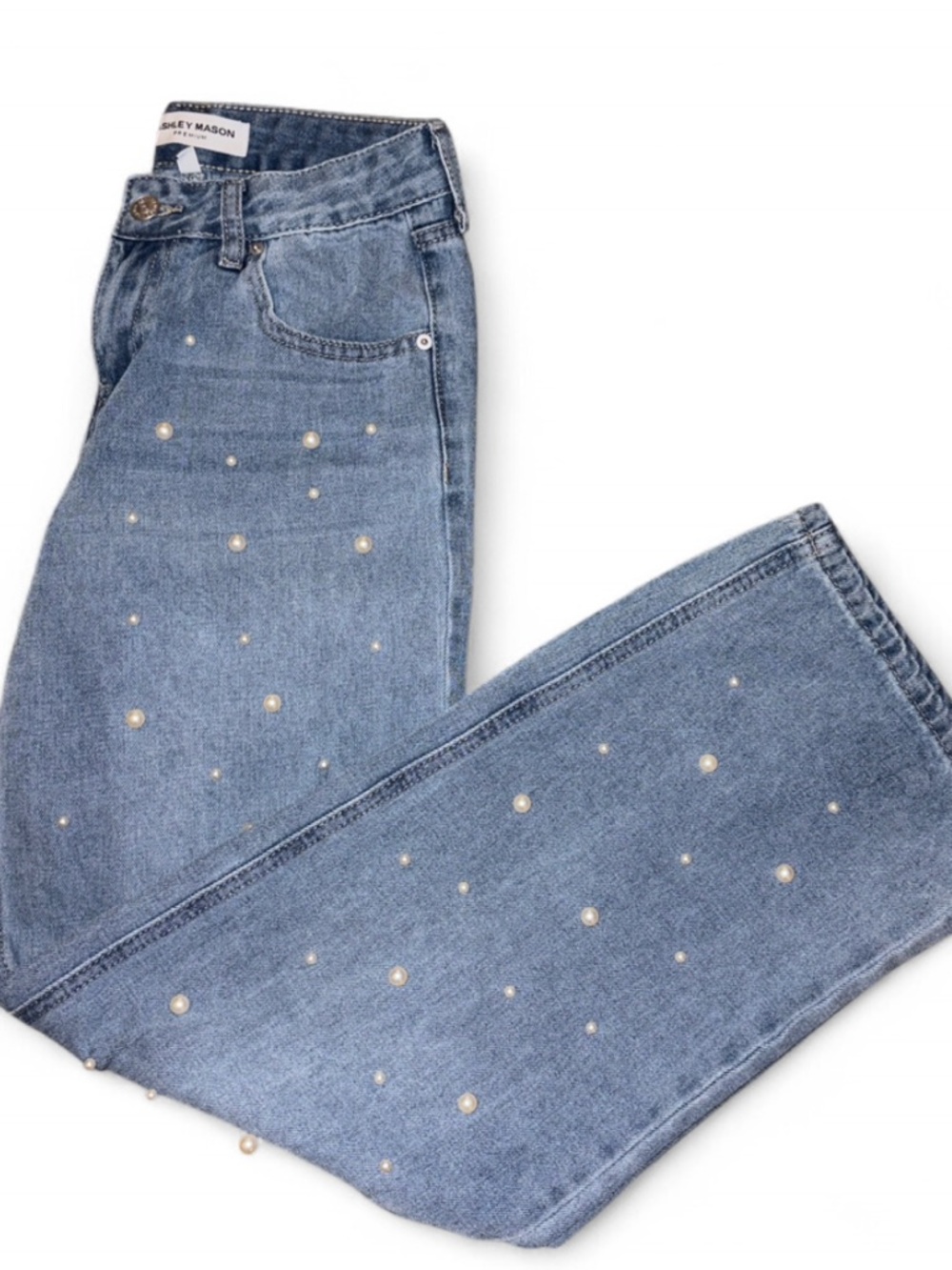 Ashley Mason Light Blue Pearl Wide Leg Jeans